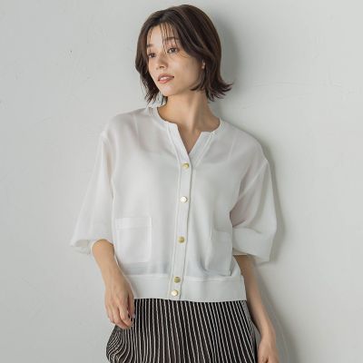 【SALE】Droite lautreamont (Women)/ドロワットロートレアモン 変わり織りメッシュVカーディガン&#8810;手洗い可能&#8811; 02オフホワイト トップス【三越伊勢丹/公式】