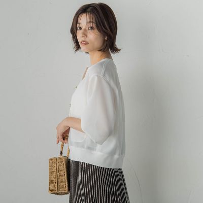 変わり織りメッシュVカーディガン≪手洗い可能≫ | Droite