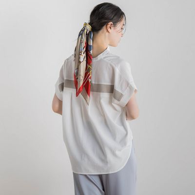 【ＷＥＢ限定】麻調バックヨークテープ切替えブラウス≪洗濯機で洗える≫