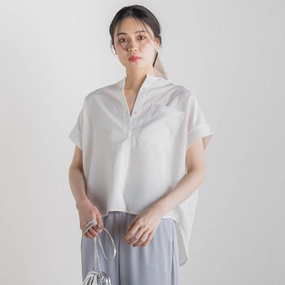 【ＷＥＢ限定】麻調バックヨークテープ切替えブラウス≪洗濯機で洗える≫