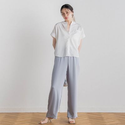 【ＷＥＢ限定】麻調バックヨークテープ切替えブラウス≪洗濯機で洗える≫
