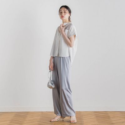 【ＷＥＢ限定】麻調バックヨークテープ切替えブラウス≪洗濯機で洗える≫