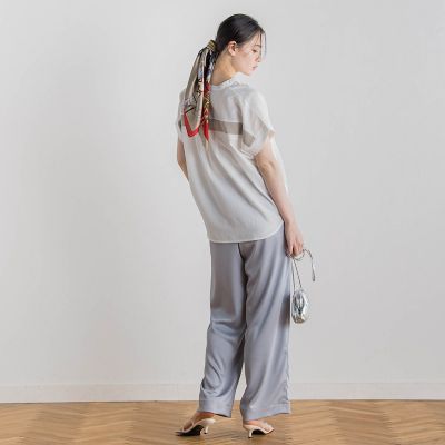 【ＷＥＢ限定】麻調バックヨークテープ切替えブラウス≪洗濯機で洗える≫