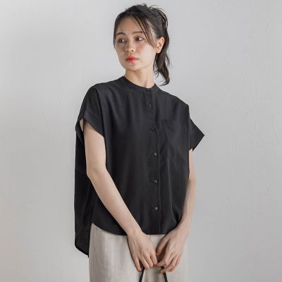 【ＷＥＢ限定】麻調バックヨークテープ切替えブラウス≪洗濯機で洗える≫
