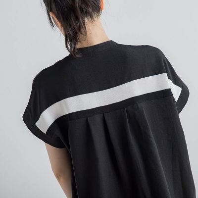 【ＷＥＢ限定】麻調バックヨークテープ切替えブラウス≪洗濯機で洗える≫