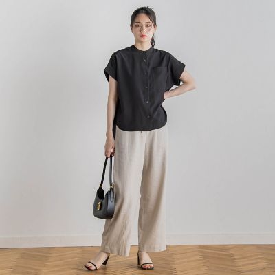 【ＷＥＢ限定】麻調バックヨークテープ切替えブラウス≪洗濯機で洗える≫