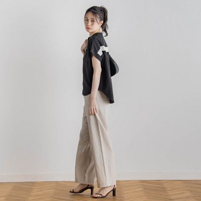 【ＷＥＢ限定】麻調バックヨークテープ切替えブラウス≪洗濯機で洗える≫