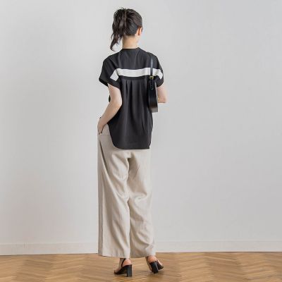 【ＷＥＢ限定】麻調バックヨークテープ切替えブラウス≪洗濯機で洗える≫
