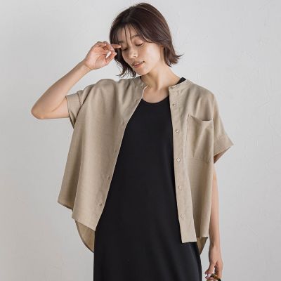 【ＷＥＢ限定】麻調バックヨークテープ切替えブラウス≪洗濯機で洗える≫