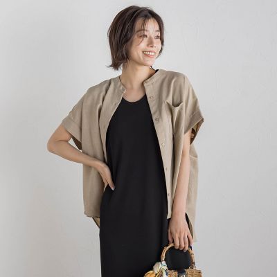 【ＷＥＢ限定】麻調バックヨークテープ切替えブラウス≪洗濯機で洗える≫