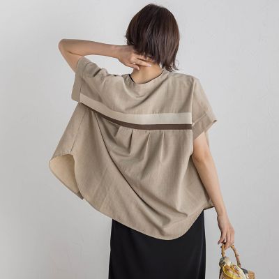 【ＷＥＢ限定】麻調バックヨークテープ切替えブラウス≪洗濯機で洗える≫