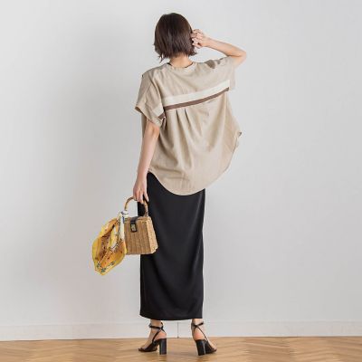 【ＷＥＢ限定】麻調バックヨークテープ切替えブラウス≪洗濯機で洗える≫
