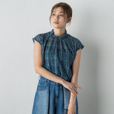 【SALE】Droite lautreamont (Women)/ドロワットロートレアモン カットジャカードチェックプリントブラウス 07ブルー トップス【三越伊勢丹/公式】