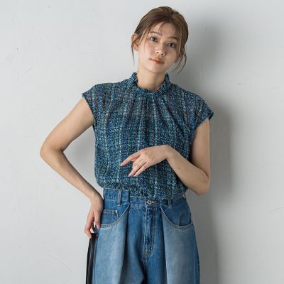 WEB限定】カットジャガードチェックプリントブラウス