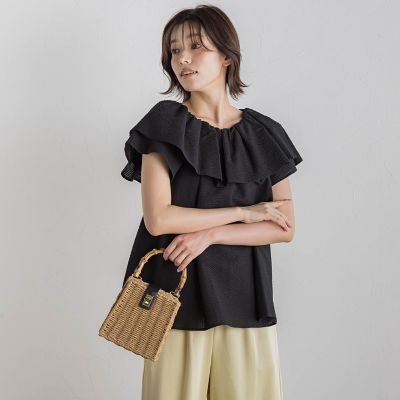 【SALE】Droite lautreamont (Women)/ドロワットロートレアモン ワンダーウェーブクロスブラウス&#8810;手洗い可能&#8811; 04ブラック トップス【三越伊勢丹/公式】