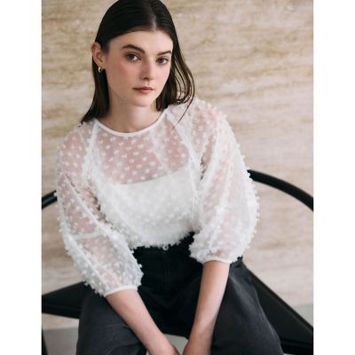 ＜Droite lautreamont (Women)＞ポンポンジャカードブラウス≪洗濯機で洗える≫