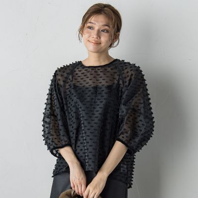 Droite lautreamont (Women)/ドロワットロートレアモン ポンポンジャカードブラウス&#8810;洗濯機で洗える&#8811; 04ブラック トップス【三越伊勢丹/公式】