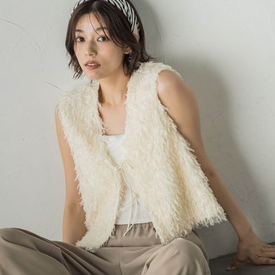 ＜Droite lautreamont (Women)＞フェザーニットファンシーベスト≪手洗い可能≫