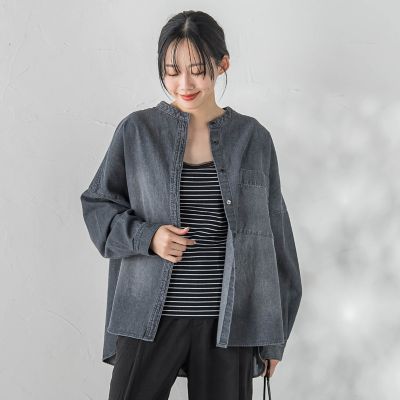 バンドカラーデニムシャツ≪洗濯機で洗える≫ | Droite lautreamont