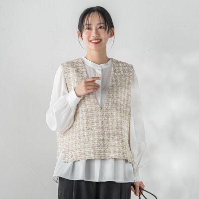 カミュツィードベストブラウス | Droite lautreamont (Women 