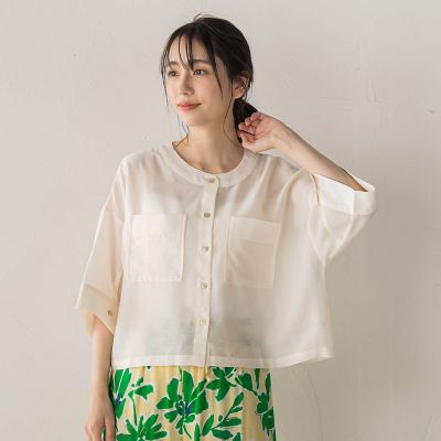 ＜Droite lautreamont (Women)＞【ＷＥＢ限定】シアーサテンバンドカラーブラウス