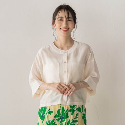 WEB限定】シアーサテンバンドカラーブラウス | Droite lautreamont