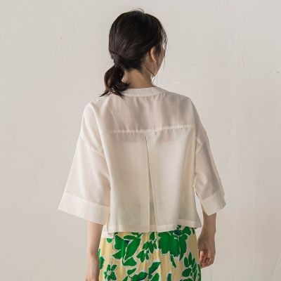 WEB限定】シアーサテンバンドカラーブラウス | Droite lautreamont