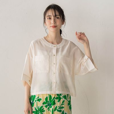 WEB限定】シアーサテンバンドカラーブラウス | Droite lautreamont