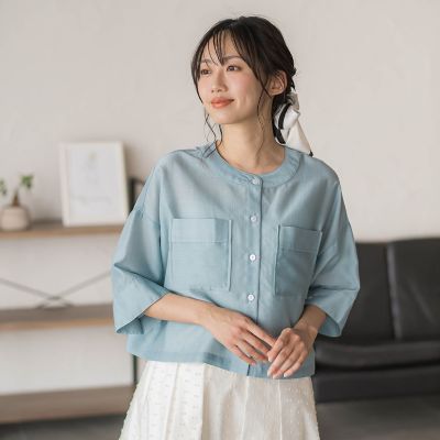 WEB限定】シアーサテンバンドカラーブラウス | Droite lautreamont