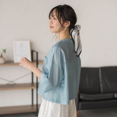 WEB限定】シアーサテンバンドカラーブラウス | Droite lautreamont