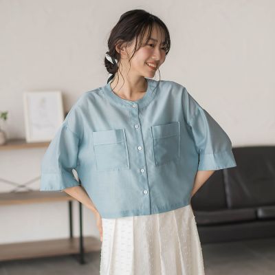 WEB限定】シアーサテンバンドカラーブラウス | Droite lautreamont