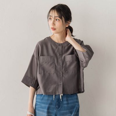 WEB限定】シアーサテンバンドカラーブラウス | Droite lautreamont