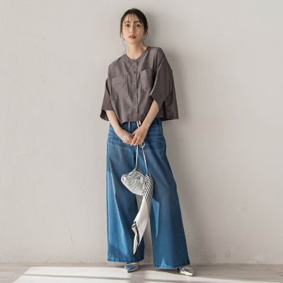 WEB限定】シアーサテンバンドカラーブラウス | Droite lautreamont