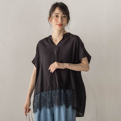 WEB限定】キーネックレース切替ブラウス | Droite lautreamont