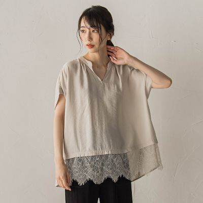 WEB限定】キーネックレース切替ブラウス | Droite lautreamont