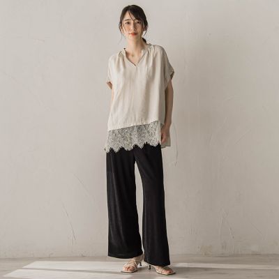 WEB限定】キーネックレース切替ブラウス | Droite lautreamont