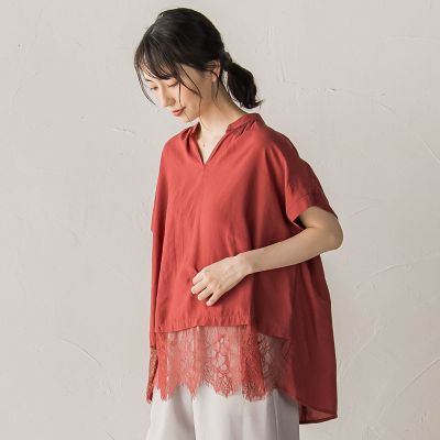 WEB限定】キーネックレース切替ブラウス | Droite lautreamont