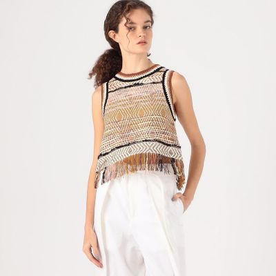 CABaN ツイードボーダー ニットコンビトップ CABaN ツイードボーダー ニットコンビトップキャバン