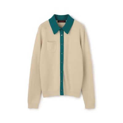 cabanコットンカシミヤバイカラーポロカーディガン