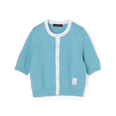 コットンカシミヤ バイカラーハーフスリーブカーディガン | CABaN