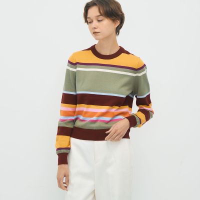 CABaN コットンカシミヤ マルチボーダークルーネックプル