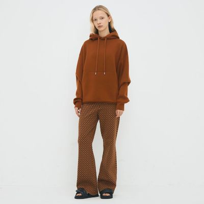 コットンポリエステル チェックジャカード セミフレアニットパンツ