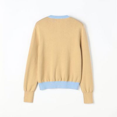 コットンカシミヤ バイカラークルーネックカーディガン | CABaN