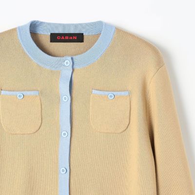 か*こ様 CABaN コットンカシミヤ バイカラークルーネックカーディガン　ブラ CABaN カーディガン コットンカシミヤ バイカラークルーネック
