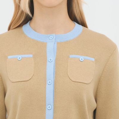 コットンカシミヤ バイカラークルーネックカーディガン | CABaN