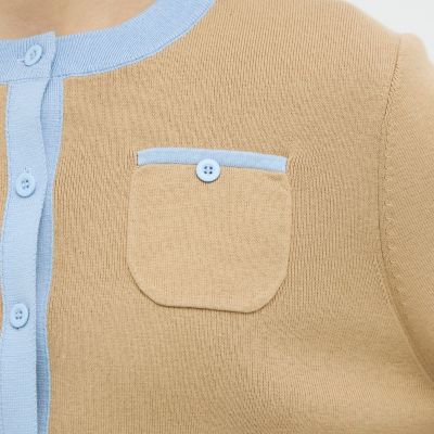 コットンカシミヤ バイカラークルーネックカーディガン | CABaN