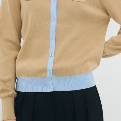 コットンカシミヤ バイカラークルーネックカーディガン | CABaN