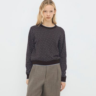 コットンカシミヤ ドットジャカードクルーネックプルオーバー | CABaN