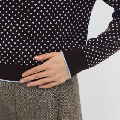 コットンカシミヤ ドットジャカードクルーネックプルオーバー | CABaN