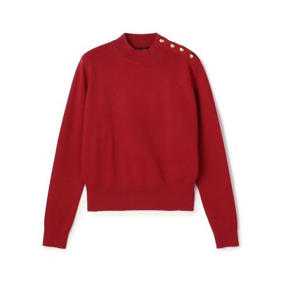 コットンカシミヤ　モックネックゴールドボタンプルオーバー